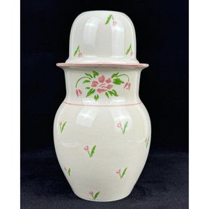 Vintage 1985 Teleflora Cream Tumble Up 2 Pc Ceramic Bedside Water Vessel Tulips